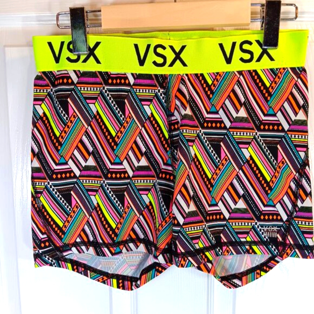 NWOT Victoria's Secret VSX Neon Geometric Spandex Athletic Shorts M Multicolor
